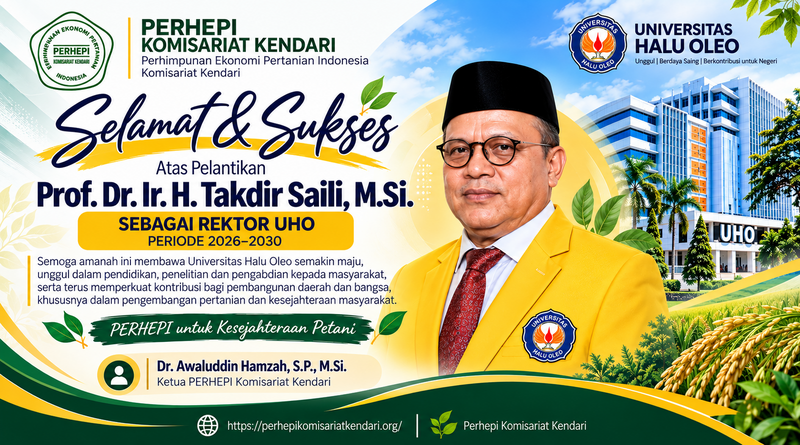 Selamat dan Sukses atas Pelantikan  Prof. Dr. Ir. H. Takdir Saili, M.Si.  Sebagai Rektor Universitas Halu Oleo